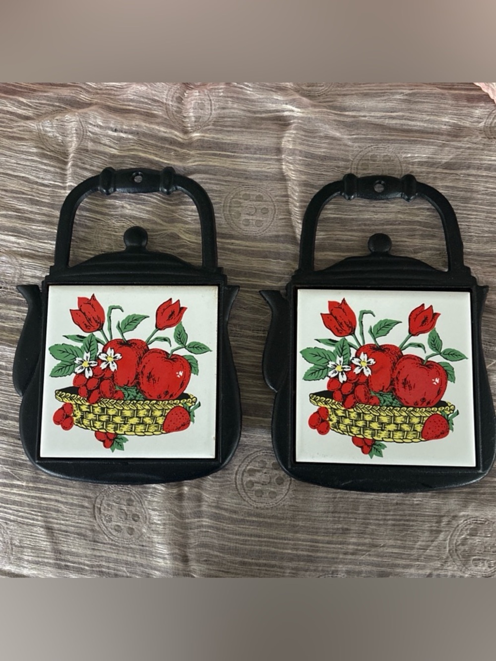 Vintage Cast-Iron Teapot shaped Trivet ~ Set of Two